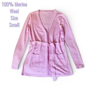 Vintage pastel Lilac Pink Merino Wool button up Cardigan small